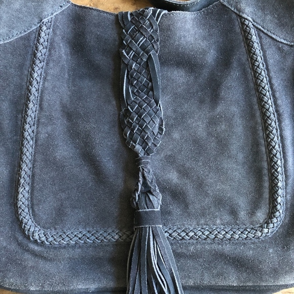 Zara Basic Blue Suede Boho Braided Tassel Bag - Picture 2 of 8